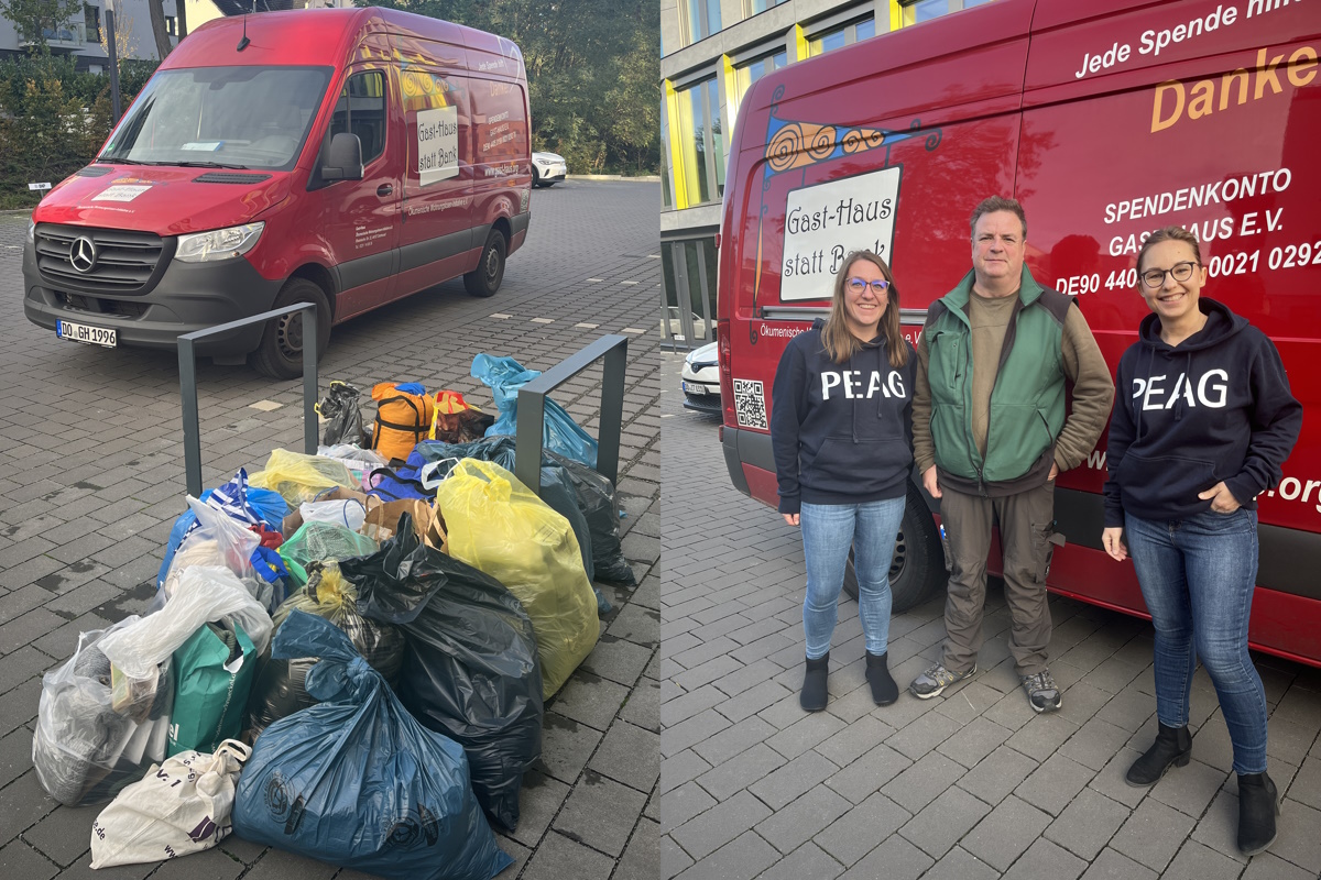 Die PEAG spendet wie jedes Jahr Kleidung und Hygiene-Artikel für Obdachlose an die Wohnungslosen-Initiative Gast-Haus in Dortmund